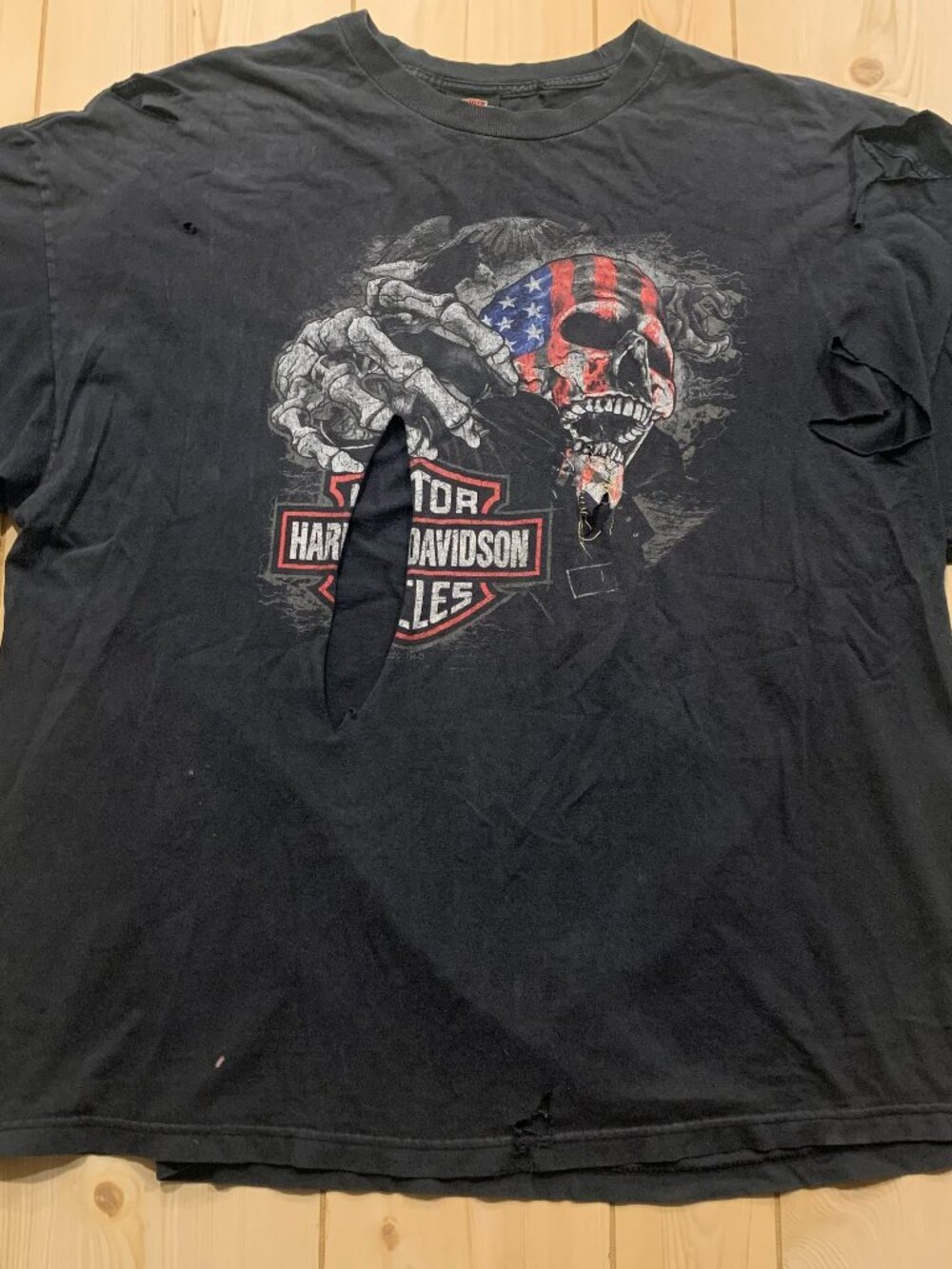 Harley-Davidson Motorcycles Patriotic Skull Biker Denver Distressed T-Shirt 3XL